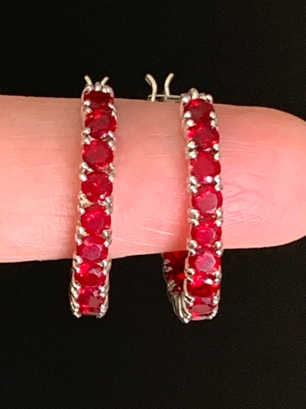 Vintage 925 Sterling Silver Round Ruby Inside Outside Hoop Earrings